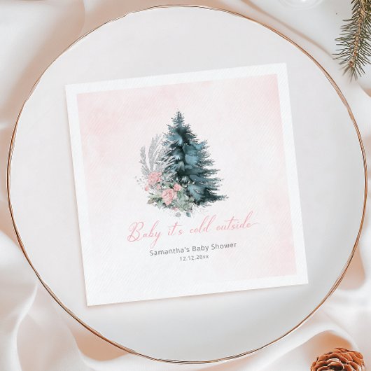 Serviette En Papier Sapin de Noël rose Bébé il fait froid dehors