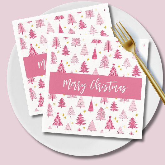 Serviette En Papier Sapin de Noël rose pour les Fêtes