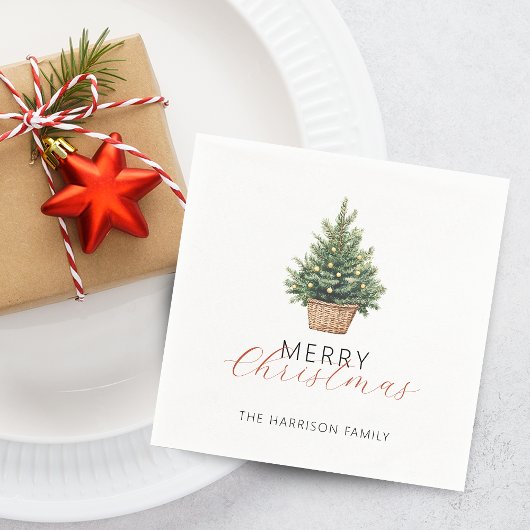 Serviette En Papier Sapin de Noël rustique dans un panier