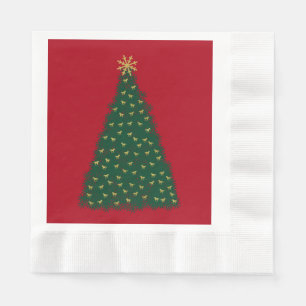 Serviette En Papier Sapin de Noël vert, Chevaux au galop dorés sur fon
