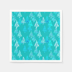 Serviette En Papier Sapins de Noël à fleurs modernes - turquoise