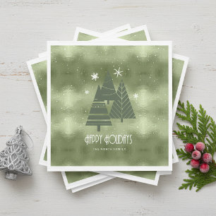 Serviette En Papier Sapins de Noël et Flocons Vert ID863