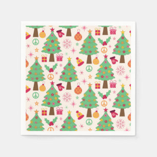 Serviette En Papier Sapins de Noël Rétro avec Motif de Signe de Paix