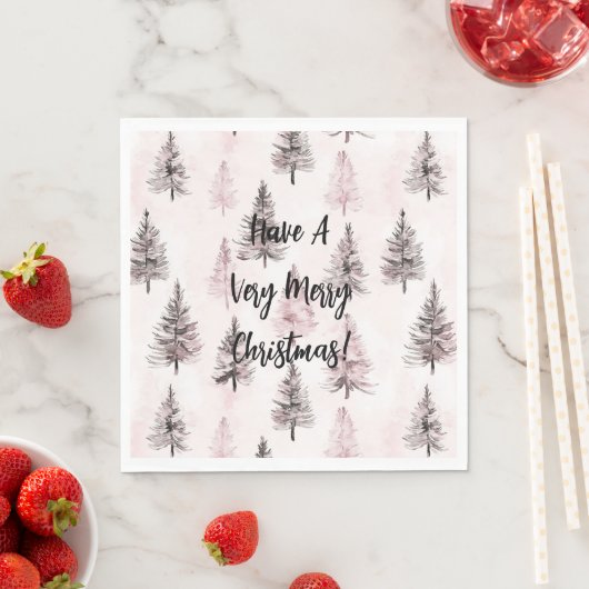 Serviette En Papier Sapins de Noël roses (En situation)