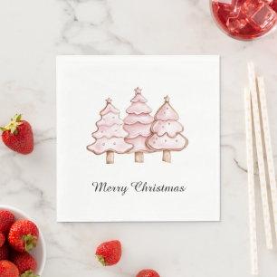 Serviette En Papier Sapins de Noël roses avec étoiles dorées