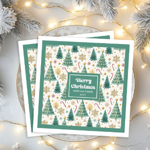 Serviette En Papier Sapins de Noël Tendance Nappe en Papier Rouge Vert