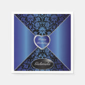 Serviette En Papier Sapphire bleu et noir Damas | Personnaliser (Devant)