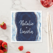 Serviette En Papier Sapphire Blue Agate Géode Mariage Monogramme Dîner (En situation)