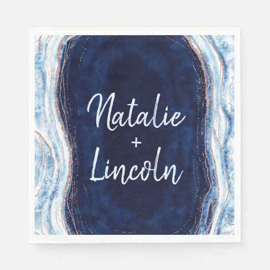 Serviette En Papier Sapphire Blue Agate Géode Mariage Monogramme Dîner (Devant)
