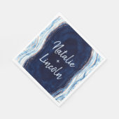 Serviette En Papier Sapphire Blue Agate Géode Mariage Monogramme Dîner (Coin)