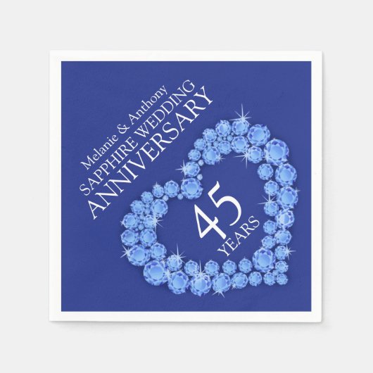 Serviette En Papier Sapphire Mariage bleu nom de coeur serviettes (Devant)