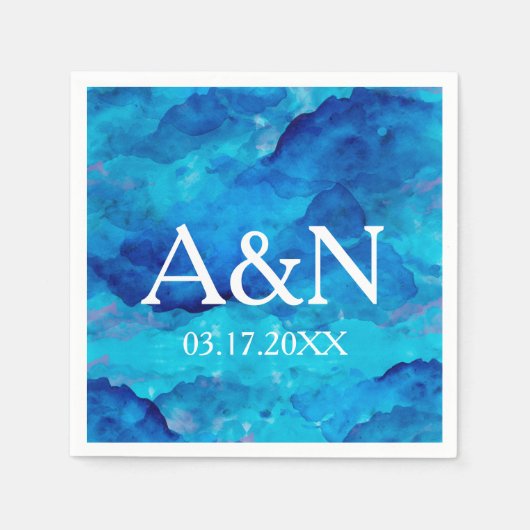 Serviette En Papier Sapphire Mariage d'aquarelle bleu (Devant)