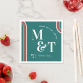 Serviette En Papier Sarcelle | Retro Seventies Stripes | Monogramme Ma (En situation)