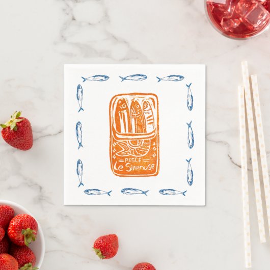 Serviette En Papier Sardines Lino Design Cocktail Party Serviettes ens (En situation)