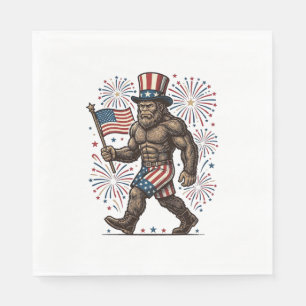 Serviette En Papier Sasquatch patriotique Feu d'artifice Gravure vinta