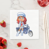 Serviette En Papier Sassy Biker Girl avec cheveux rouges et moto (En situation)