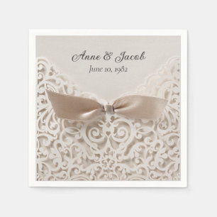 Serviette En Papier Satin Bow On Lace pour Anniversaire
