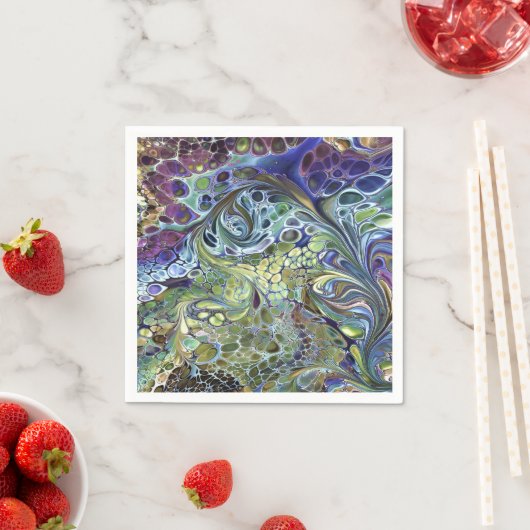 Serviette En Papier Sauge vert olive, bleu violet bordeaux abstrait (En situation)