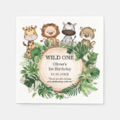 Serviette En Papier Sauvage Tropical Une Jungle Safari Vert Anniversai (Devant)