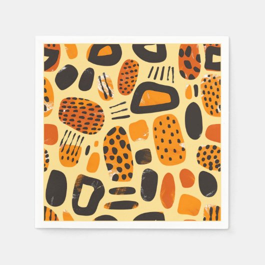 Serviette En Papier "Savanna Pop : Vibes tribales en orange et noir" (Devant)