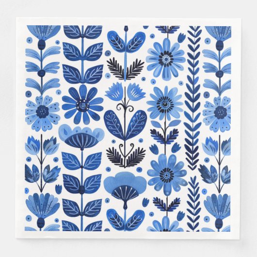 Serviette En Papier Scandi bleu floral (Devant)
