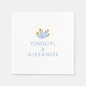Serviette En Papier Scandi Fleurs folkloriques Bleu Jaune Mariage pers (Devant)