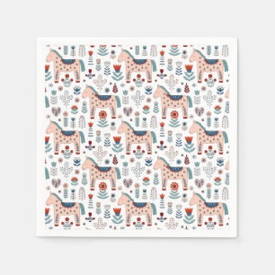 Serviette En Papier Scandinave Horse Folk Art Motif