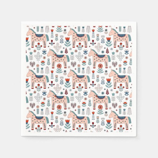 Serviette En Papier Scandinave Horse Folk Art Motif (Devant)