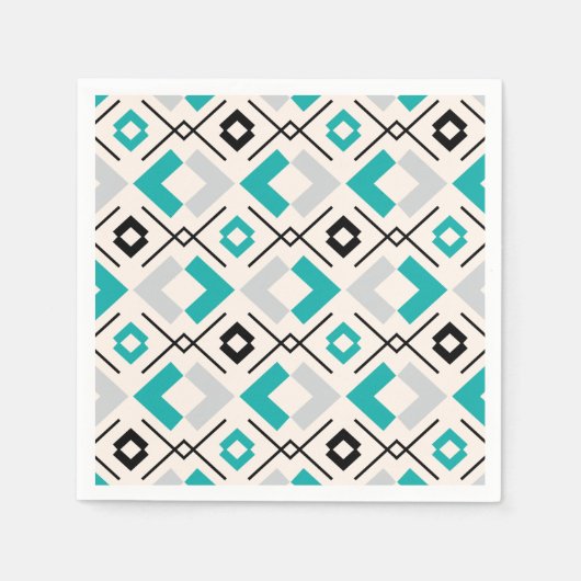 Serviette En Papier Scandinave turquoise gris et beige géométrique (Devant)