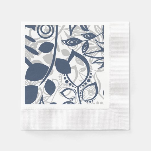 Serviette En Papier Scandinavie Gris Bleu Motif Floral (Devant)