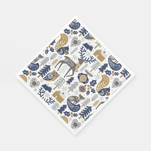 Serviette En Papier Scandinavie Woodland Animaux Snowflakes Noël (Coin)