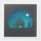 Serviette En Papier Scary and Fun Blue and Black Haunted House (Devant)