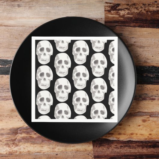 Serviette En Papier Scary Scull Black & White Pattern