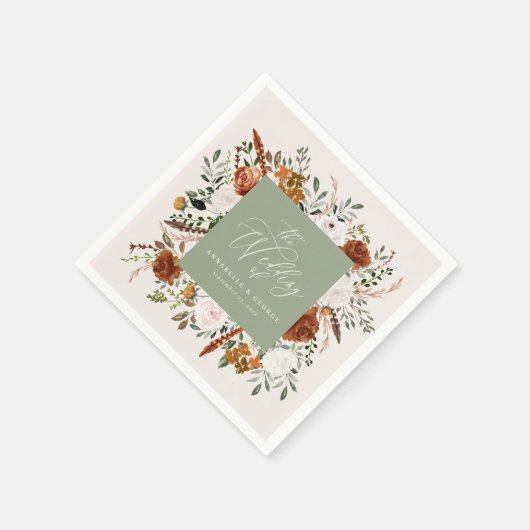 Serviette En Papier Scénario mariage botanique rustique sauge vert élé (Coin)