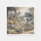 Serviette En Papier Scène botanique de zèbres et lions dans une oasis (Devant)