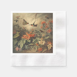 Serviette En Papier Scène botanique vintage d'hummingbirdet de fleurs
