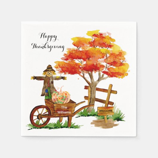 Serviette En Papier Scène d'automne personnalisée bon thanksgiving (Devant)