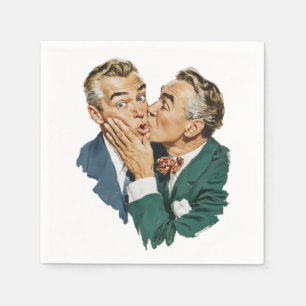 Serviette En Papier Scène de baiser surprise d'humour vintage