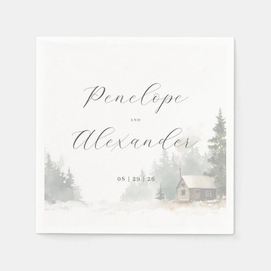 Serviette En Papier Scène de cabane hivernale fantaisiste (Devant)