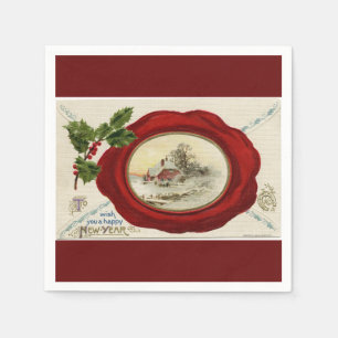 Serviette En Papier Scène de campagne hivernale vintage Bonne Année Pa