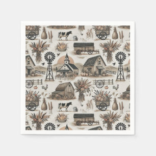 Serviette En Papier Scène de ferme rustique