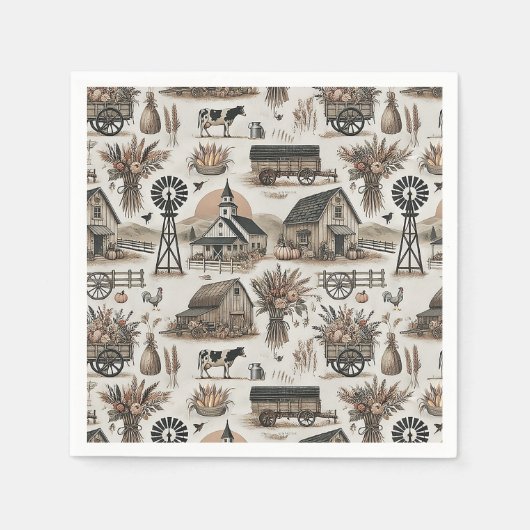 Serviette En Papier Scène de ferme rustique (Devant)