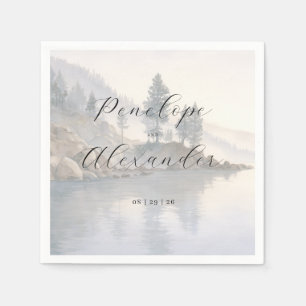 Serviette En Papier Scène de lac tranquille à l'aquarelle bleue