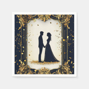 Serviette En Papier Scène de mariage avec cadre orné doré pour récepti