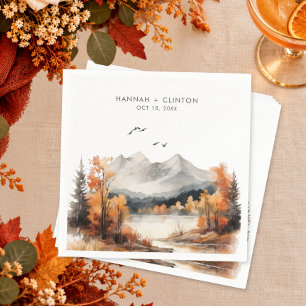 Serviette En Papier Scène de montagne automnale rustique aquarelle mar