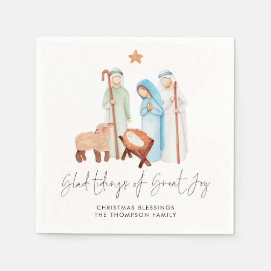 Serviette En Papier Scène De Nativité Glad Tidings De Grand Nom De Joi (Devant)