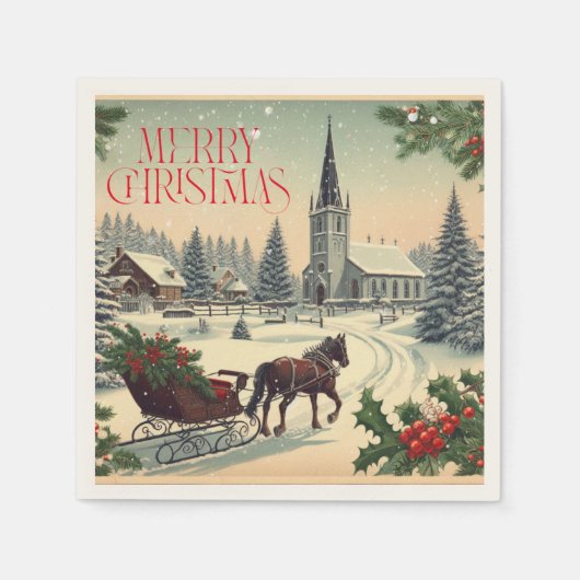Serviette En Papier Scène de Noël classique/Vintage (Devant)