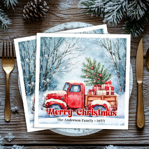 Serviette En Papier Scène de Noël de camion rouge classique serviettes
