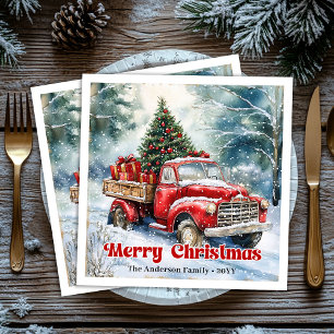 Serviette En Papier Scène de Noël de camion rouge tendance sur table r