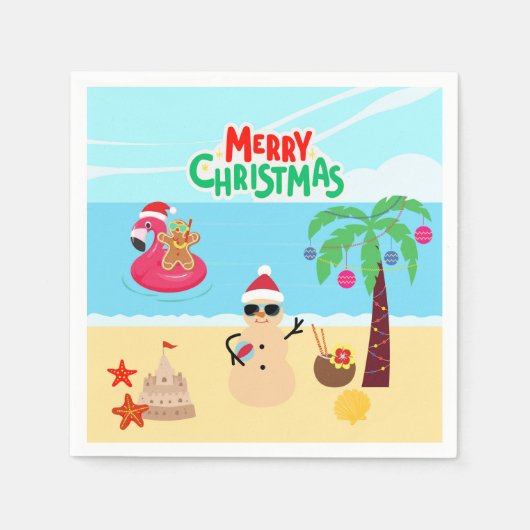 Serviette En Papier Scène de Noël de plage (Devant)